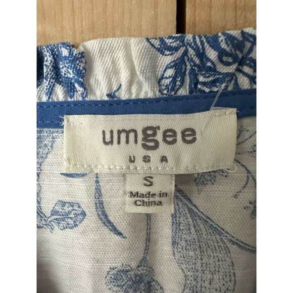 Umgee Full Size Two Tone Boxy Cut Floral Print Blue White Size Small - Picture 5 of 6
